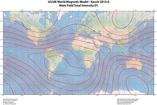 Earth's magnetic field intensity