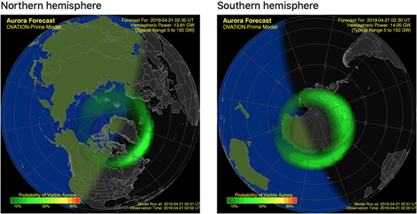 Northern and southern auroral ovals