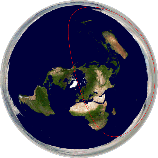 Great circle passing through Rome and McMurdo Station, Antarctica