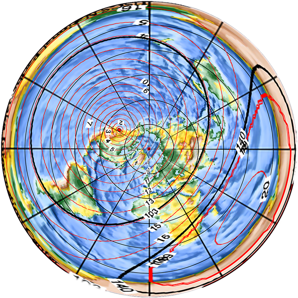 P wave propagation times from Washington, flat Earth