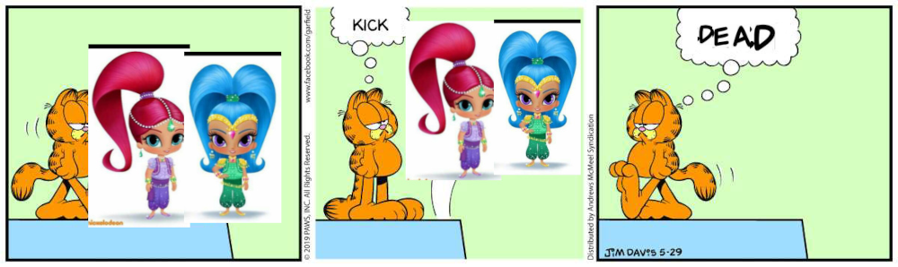 Garfield kills shimmer and shine